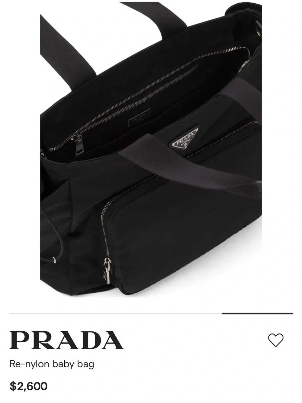 Prada Black Re-Nylon Tote Baby Bag